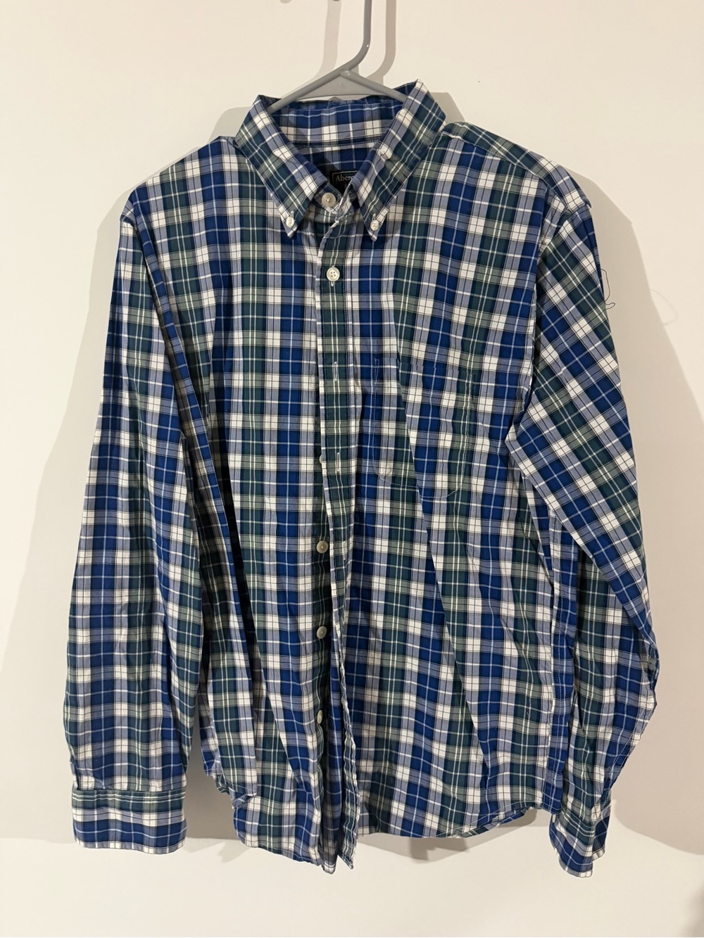 Abercrombie & Fitch Blue and Green Plaid Button-Down Shirt